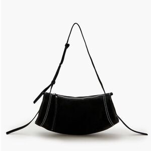 Black Faux Suede Barrel Stitched Medium Purse/ Hand Shoulder Bag, Forever 21